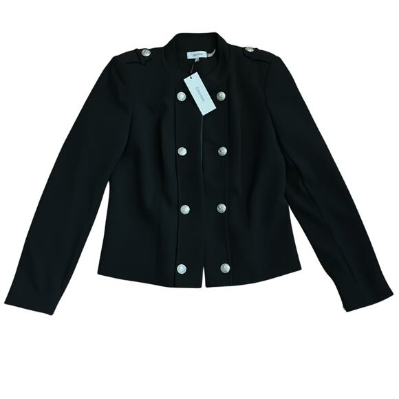 Calvin Klein Double Breast Military Blazer Zippered Sleeve Black NWT Size 8 - Picture 9 of 9